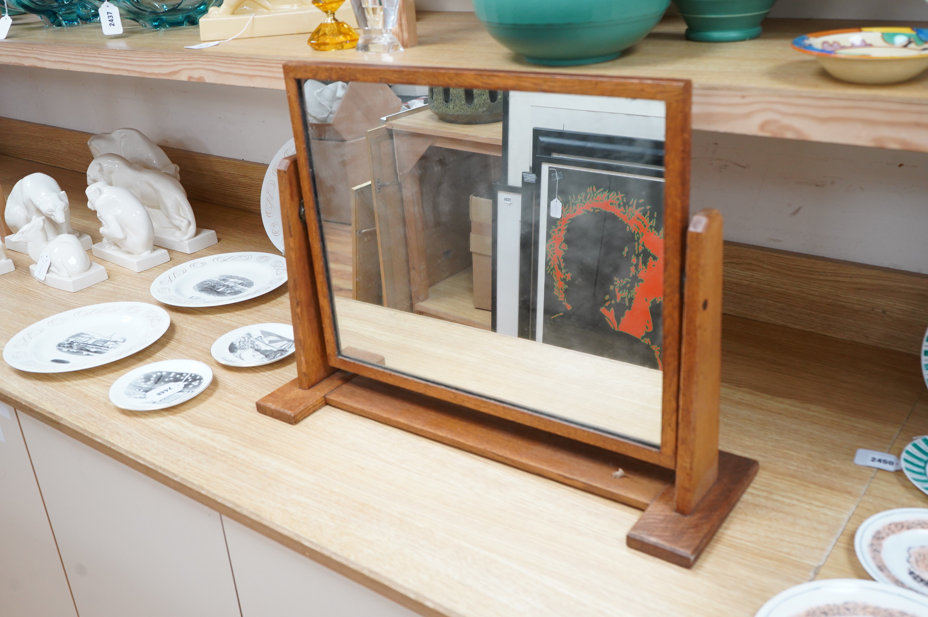 An Art Deco Gordon Russell oak dressing mirror, 66cm wide